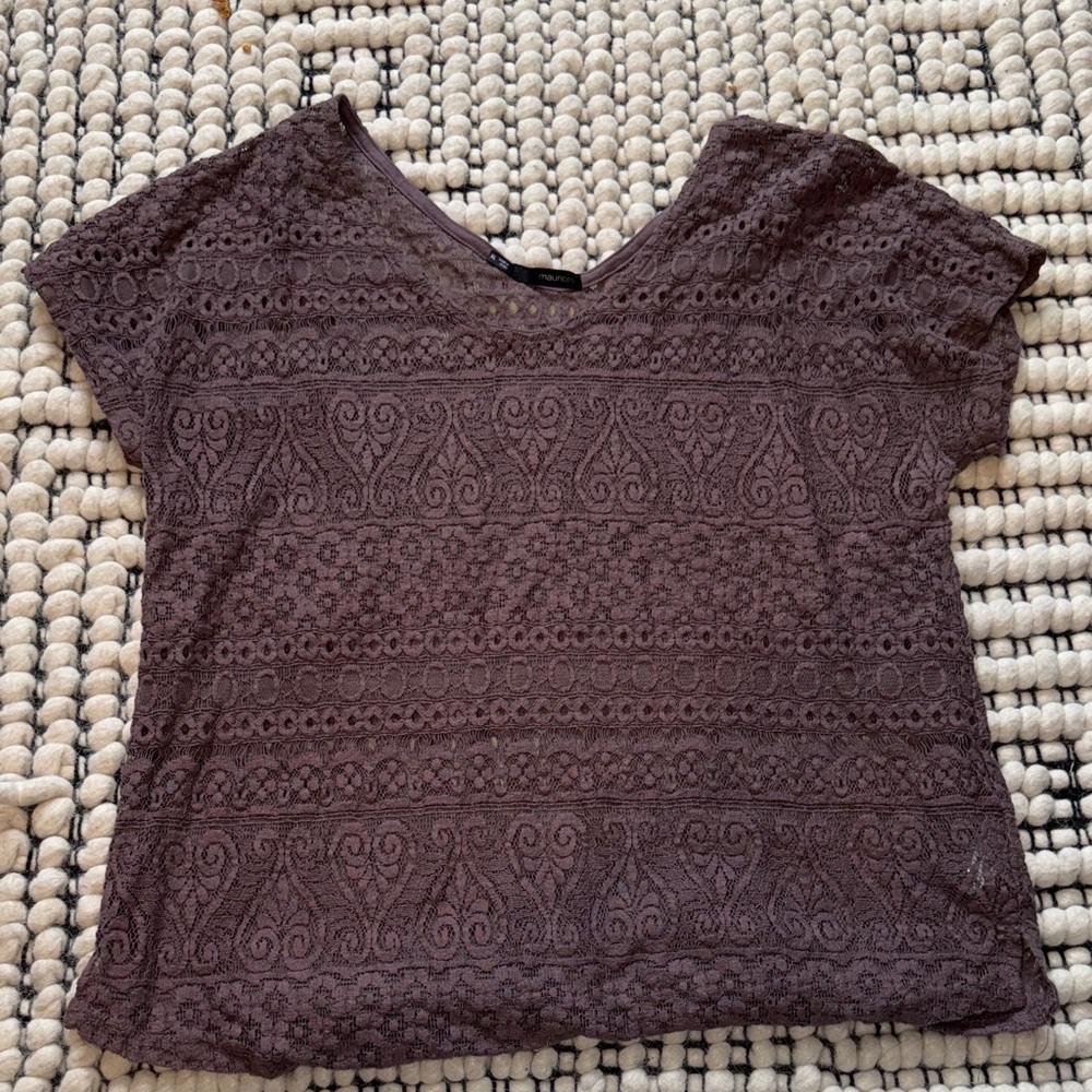 Maurices Elegant Lace Short Sleeve Top - Brown